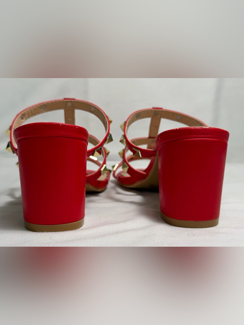 Olivia Miller Red Gold Studded Strappy Block Heel Slide sandals size 8 - Picture 3 of 5